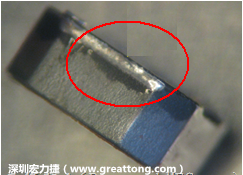 使用錫(Sn)鍍層的電源電感器(Power Inductors)，經(jīng)過(guò)推力測(cè)試后，其焊點(diǎn)還保留在零件的端點(diǎn)上，所以推力比較高。