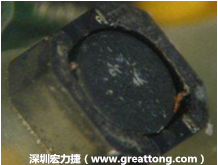 使用銀(Ag)鍍層的電源電感器(Power Inductors)，經(jīng)過(guò)推力測(cè)試后，零件端點(diǎn)上已經(jīng)看不到任何鍍層的痕跡了，所以其耐推力就比較小。