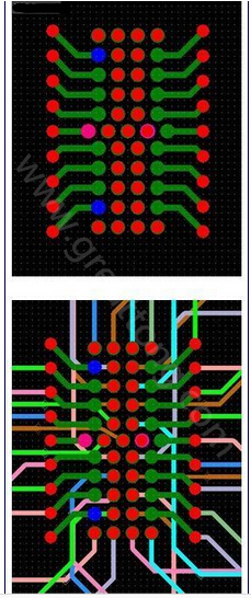 焊盤內(nèi)過孔用于內(nèi)部，而外部引腳在0.5mm柵格上扇出-深圳宏力捷