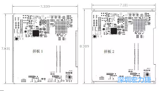 如圖11所示在兩種拼板中PCB單元的邊條位置不同，拼板1中邊條在長邊方向，而拼板2中邊條在短邊方向-深圳宏力捷