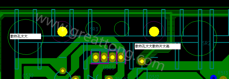 PCB設(shè)計中，散熱孔散熱片設(shè)計不當(dāng)，造成很多電源板斷裂