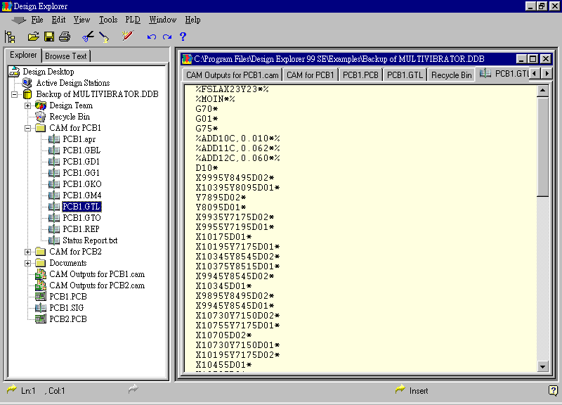 要檢查各Gerber輸出文件，則在瀏覽器中打開CAM Output for PCB1，即可看到一系列Gerber輸出文件。