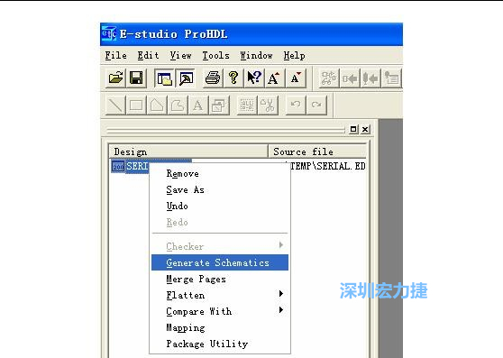 4．右鍵點(diǎn)擊 Serial.EDF 文件，選擇 Generate Schamatics：