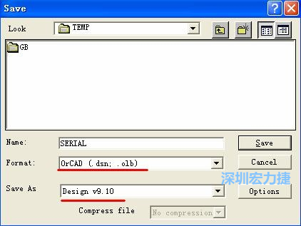 選擇菜單 File－Save As，輸出格式選 ORCAD 9.10。