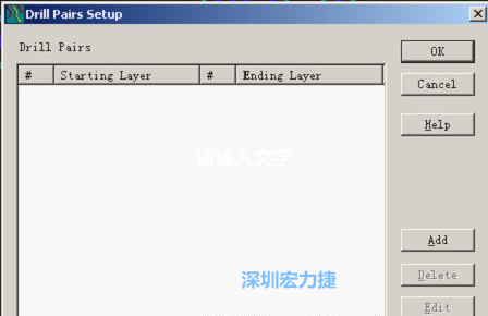 如果是盲孔或埋孔板，則還須點擊菜單Setup→Drill Partis調(diào)出鉆孔對設(shè)置窗口，看有無按孔的屬性設(shè)置好鉆孔層，如無則須作相應(yīng)的添加或調(diào)整。