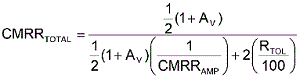 方程式1是從理想運算放大器的CMRR等式中匯出，其中CMRRAMP被假定為非常大(無窮大)。
