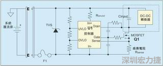 圖1：一個簡單的-48V熱插拔電路。