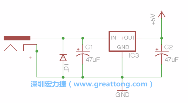 新增RBBB→Power_Jack，將它放在電壓調整器的輸入端旁邊。