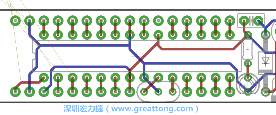 如果可以的話盡量讓接地線保持在電路板的背面，這樣它們就可以在可能范圍內(nèi)和最大的接地面連結(jié)在一起。