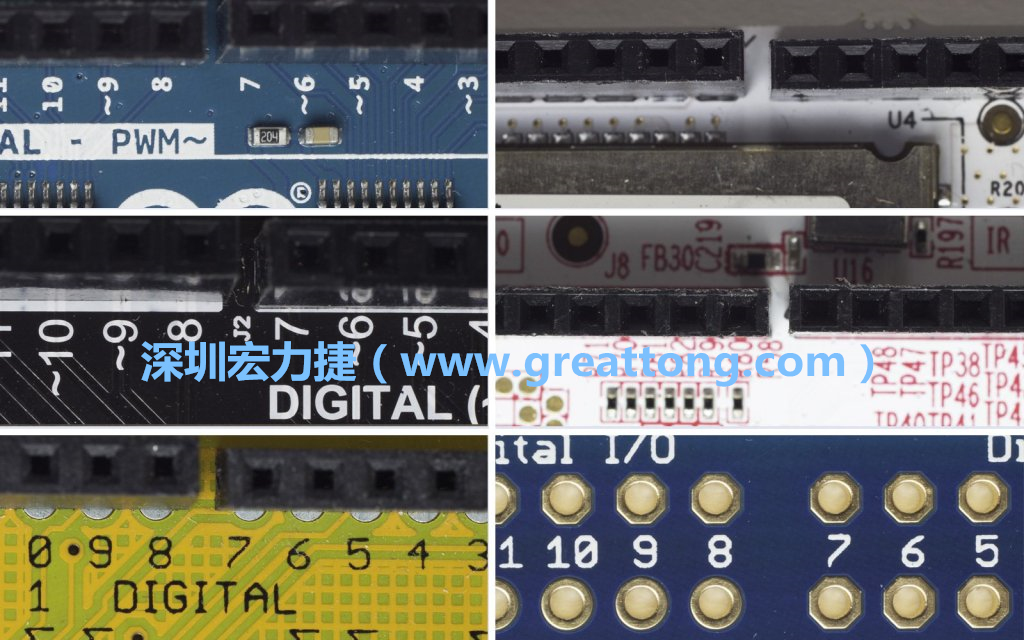 各種不同尺寸的Arduino上第7、8腳位的間距。