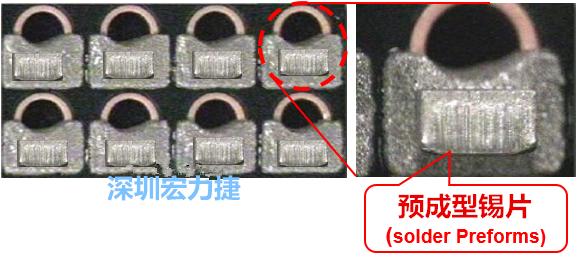  「預成型錫片(Solder preforms)」是一種擠壓成型的小錫片，可以在PCBA貼片加工時用來局部增加錫膏印刷量，幫助因為使用鋼板印刷而受限的錫膏量，用來改善焊錫的品質。