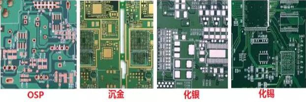 表面工藝分：熱風整平，沉金， 化銀， 化錫， OSP 等幾種表面工藝