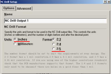 將格式改為“Inches 2：5”（ 以確保資料精度，反之孔與線路有偏移現(xiàn)象；）點(diǎn)OK完成鉆孔文件轉(zhuǎn)換